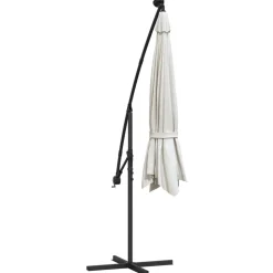 MAISON EXCLUSIVE - Parasol de jardin en porte-à-feux et lumières led mât en métal