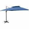 MAISON EXCLUSIVE - Parasol de jardin en porte-à-faux avec double toit bleu azur