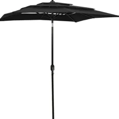 MAISON EXCLUSIVE - Parasol de jardin à 3 niveaux avec mât en aluminium noir 2x2 m