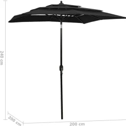 MAISON EXCLUSIVE - Parasol de jardin à 3 niveaux avec mât en aluminium noir 2x2 m
