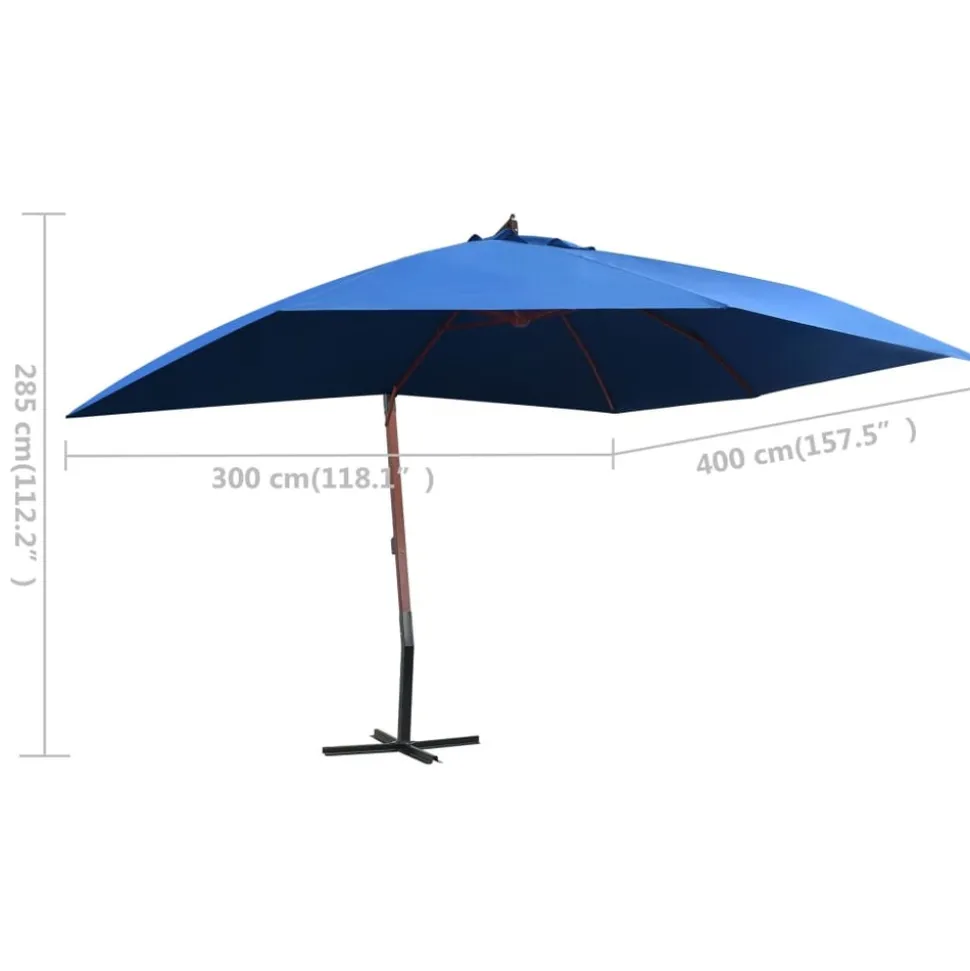 MAISON EXCLUSIVE - Parasol suspendu avec mât en bois 400x300 cm bleu