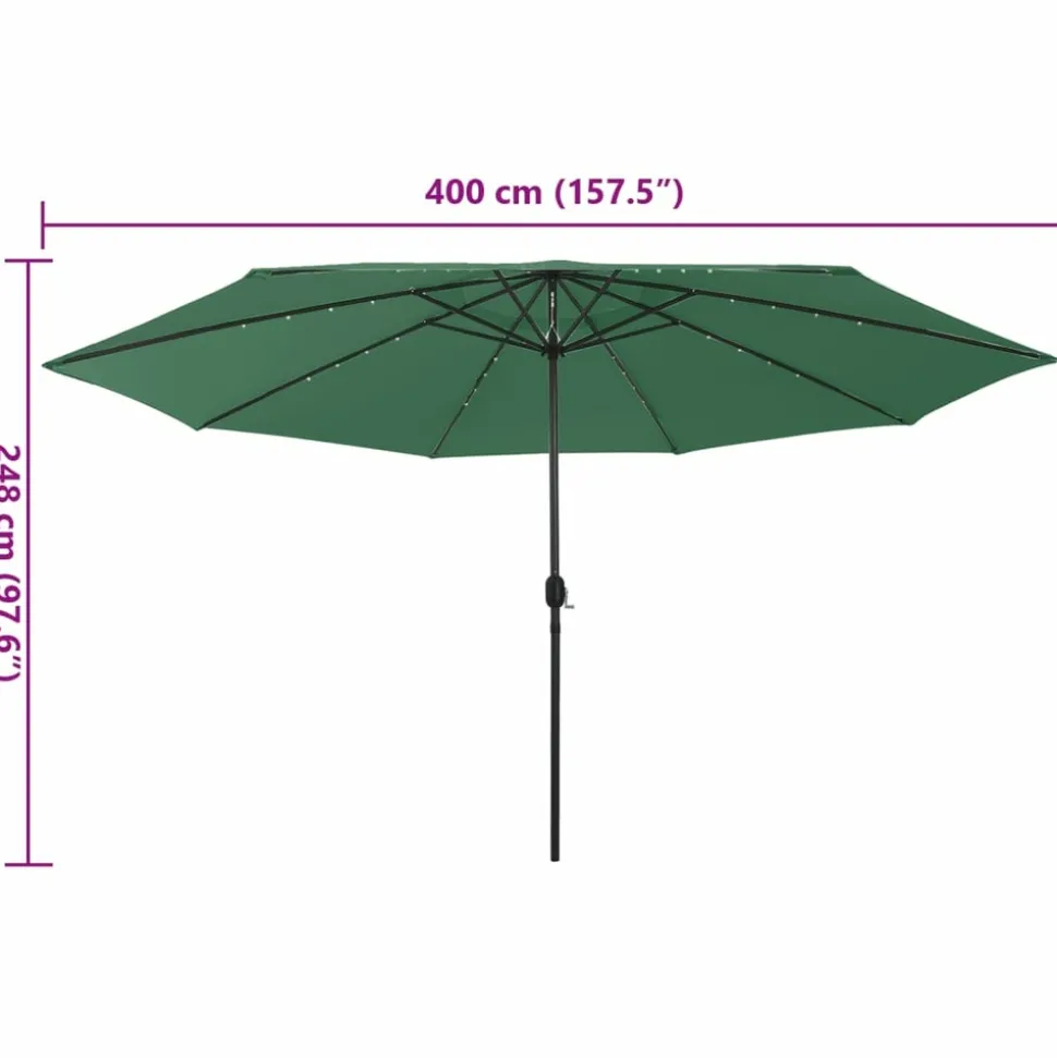 MAISON EXCLUSIVE - Parasol de jardin avec lumières led et mât en métal 400 cm vert