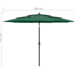 MAISON EXCLUSIVE - Parasol de jardin à 3 niveaux avec mât en aluminium vert 3 m
