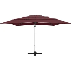 MAISON EXCLUSIVE - Parasol de jardin à 4 niveaux mât en aluminium rouge bordeaux