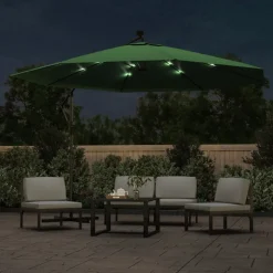 MAISON EXCLUSIVE - Parasol de jardin en porte-à-feux et lumières led mât en métal