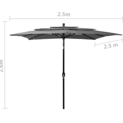MAISON EXCLUSIVE - Parasol de jardin à 3 niveaux avec mât en aluminium anthracite