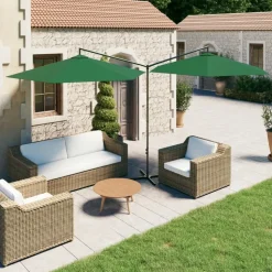 MAISON EXCLUSIVE - Parasol de jardin double avec mât en acier vert 600 cm