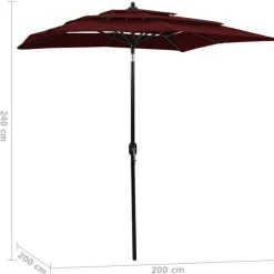 MAISON EXCLUSIVE - Parasol de jardin à 3 niveaux mât en aluminium rouge bordeaux
