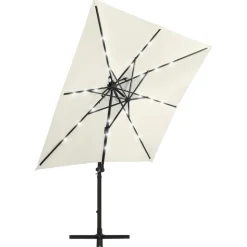 MAISON EXCLUSIVE - Parasol de jardin en porte-à-faux et mât et lumières led sable