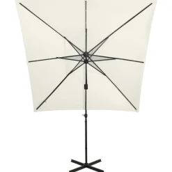 MAISON EXCLUSIVE - Parasol de jardin en porte-à-faux et mât et lumières led sable