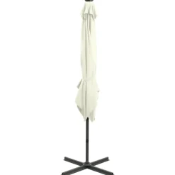 MAISON EXCLUSIVE - Parasol de jardin en porte-à-faux et mât et lumières led sable