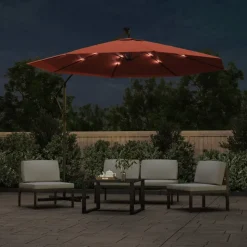 MAISON EXCLUSIVE - Parasol de jardin en porte-à-faux et lumières led mât en acier
