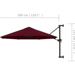 MAISON EXCLUSIVE - Parasol mural avec mât en métal 300 cm bordeaux