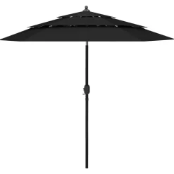 MAISON EXCLUSIVE - Parasol de jardin à 3 niveaux avec mât en aluminium noir 2,5 m
