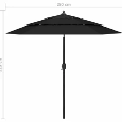 MAISON EXCLUSIVE - Parasol de jardin à 3 niveaux avec mât en aluminium noir 2,5 m