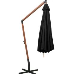 MAISON EXCLUSIVE - Parasol de jardin suspendu avec mât noir bois de sapin massif