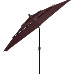 MAISON EXCLUSIVE - Parasol de jardin à 3 niveaux mât en aluminium rouge bordeaux