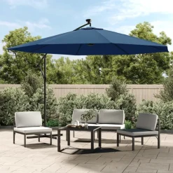 MAISON EXCLUSIVE - Parasol de jardin en porte-à-faux avec lumières led bleu azuré