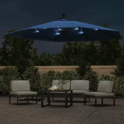 MAISON EXCLUSIVE - Parasol de jardin en porte-à-faux avec lumières led bleu azuré