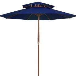 MAISON EXCLUSIVE - Parasol à deux étages avec mât en bois bleu 270 cm