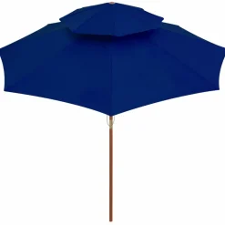 MAISON EXCLUSIVE - Parasol à deux étages avec mât en bois bleu 270 cm