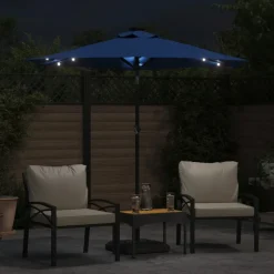 MAISON EXCLUSIVE - Parasol de jardin led mât en acier bleu azuré 225x225x212 cm