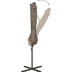MAISON EXCLUSIVE - Parasol de jardin en porte-à-faux et mât et lumières led taupe