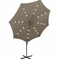 MAISON EXCLUSIVE - Parasol de jardin en porte-à-faux et mât et lumières led taupe