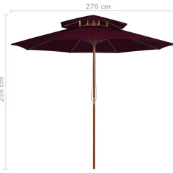 MAISON EXCLUSIVE - Parasol à deux étages avec mât en bois rouge bordeaux 270 cm