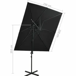 MAISON EXCLUSIVE - Parasol de jardin en porte-à-faux à double toit noir 250x250 cm