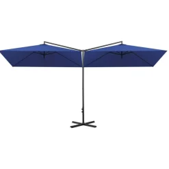 MAISON EXCLUSIVE - Parasol de jardin double avec mât en acier bleu azuré 600x300cm