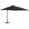 MAISON EXCLUSIVE - Parasol de jardin en porte-à-faux et mât et lumières led noir