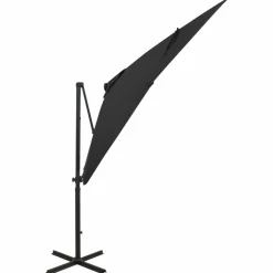 MAISON EXCLUSIVE - Parasol de jardin en porte-à-faux et mât et lumières led noir