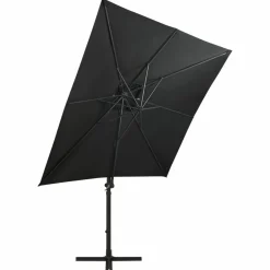 MAISON EXCLUSIVE - Parasol de jardin en porte-à-faux et mât et lumières led noir