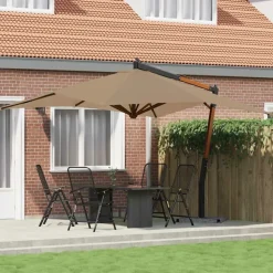 MAISON EXCLUSIVE - Parasol de jardin en porte-à-faux avec mât en bois taupe