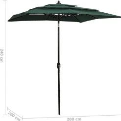 MAISON EXCLUSIVE - Parasol de jardin à 3 niveaux avec mât en aluminium vert 2x2 m