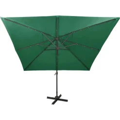 MAISON EXCLUSIVE - Parasol de jardin en porte-à-faux et mât et lumières led vert