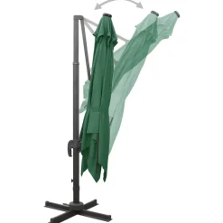MAISON EXCLUSIVE - Parasol de jardin en porte-à-faux et mât et lumières led vert