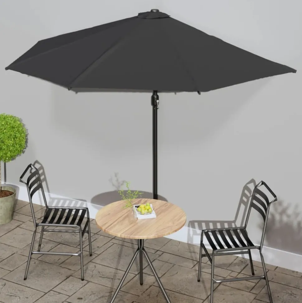 MAISON EXCLUSIVE - Parasol de balcon avec mât en aluminium noir 300x155x223cm demi