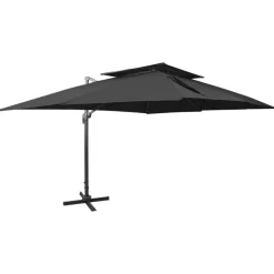 MAISON EXCLUSIVE - Parasol de jardin en porte-à-faux avec double toit noir