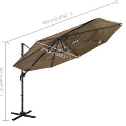 MAISON EXCLUSIVE - Parasol de jardin à 4 niveaux avec mât en aluminium taupe 3x3 m