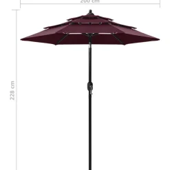 MAISON EXCLUSIVE - Parasol de jardin à 3 niveaux mât en aluminium rouge bordeaux