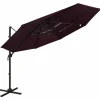 MAISON EXCLUSIVE - Parasol de jardin à 4 niveaux mât en aluminium rouge bordeaux