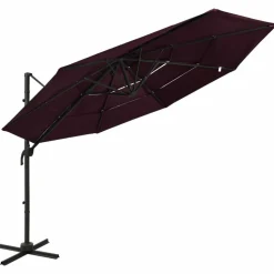 MAISON EXCLUSIVE - Parasol de jardin à 4 niveaux mât en aluminium rouge bordeaux