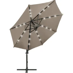 MAISON EXCLUSIVE - Parasol de jardin en porte-à-faux et mât et lumières led taupe