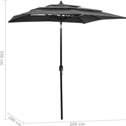 MAISON EXCLUSIVE - Parasol de jardin à 3 niveaux avec mât en aluminium anthracite