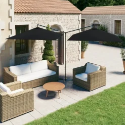 MAISON EXCLUSIVE - Parasol de jardin double avec mât en acier noir 600x300 cm