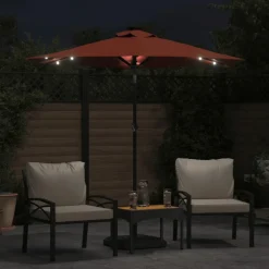 MAISON EXCLUSIVE - Parasol de jardin led et mât en acier terre cuite 225x225x212cm