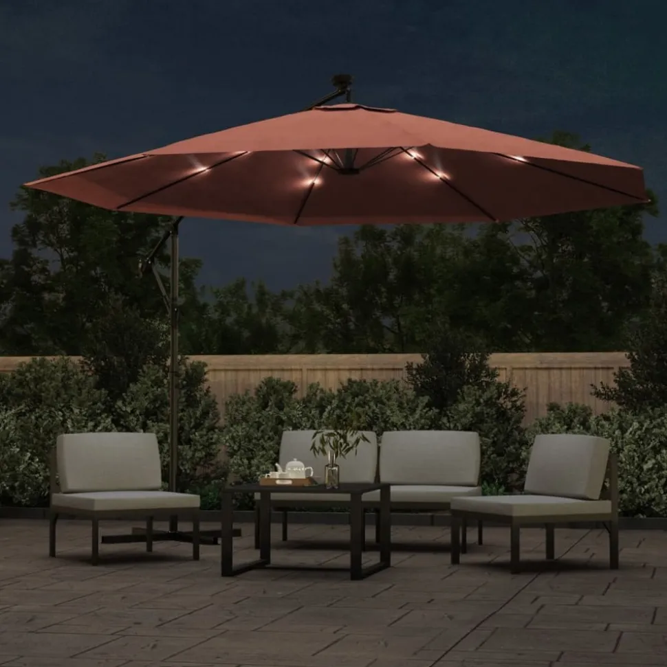 MAISON EXCLUSIVE - Parasol de jardin en porte-à-faux avec lumières led terre cuite