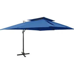MAISON EXCLUSIVE - Parasol de jardin en porte-à-faux avec double toit bleu azuré